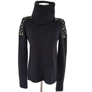 CAMILLA and MARC Black Wool Embellished Turtleneck Sweater US 4 Stone Cold Knit